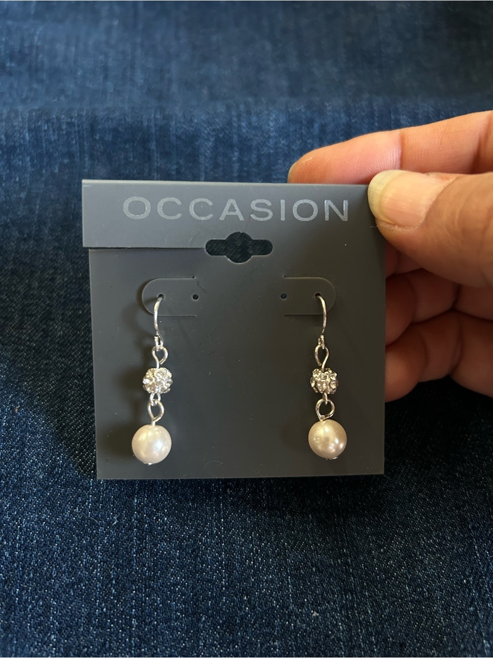 Occasion Silver-Tone Pearl Drop Earrings with Crystal Accent - White Faux Pearls